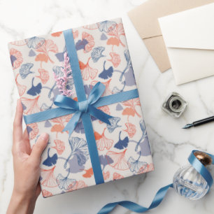 Papel De Regalo Novedad Patrón de hojas de Ginkgo Marina Azul y Na
