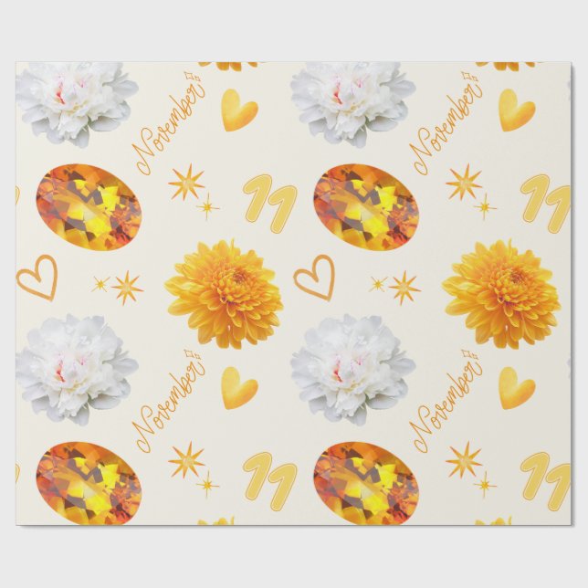 Papel De Regalo November Birthstone & Flower | Citrine & Chrysanth (Superficie plana)
