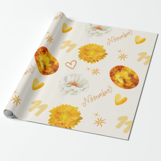 Papel De Regalo November Birthstone & Flower | Watercolor (Desenrollado)