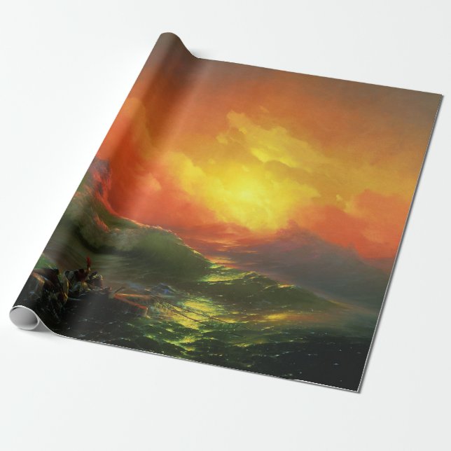 Papel De Regalo Novena Ola (mar de tormenta con atardecer rojo) (Desenrollado)