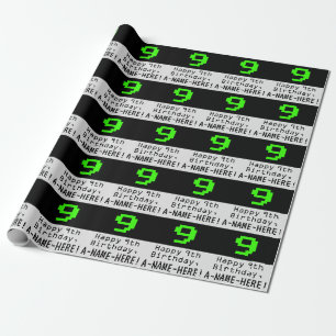 Papel De Regalo Noveno cumpleaños - Nerdy / Geeky Style "9" y nomb