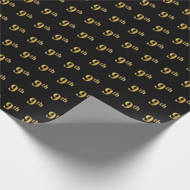 Papel De Regalo Noveno evento Black, Faux Gold (Esquina)