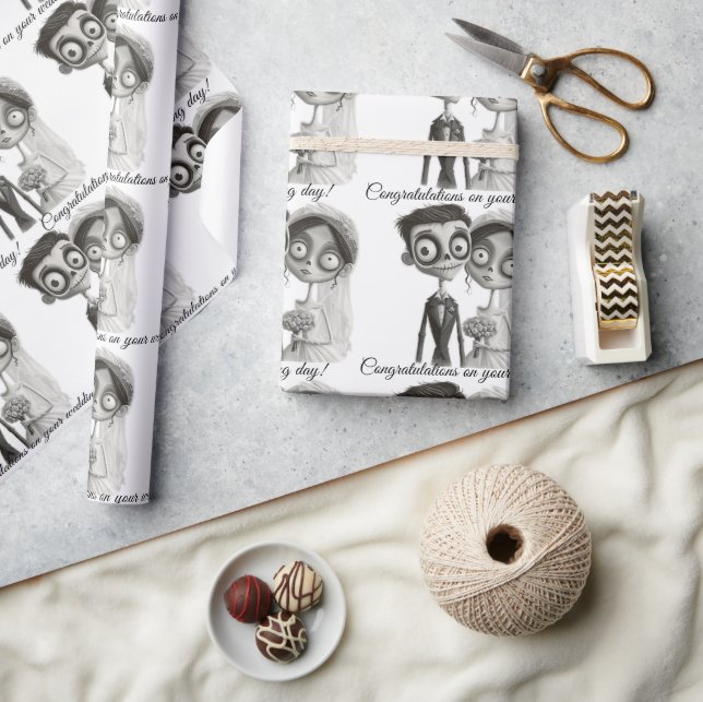 Papel De Regalo Novia blanca gótica negra y groom (Artesanía)