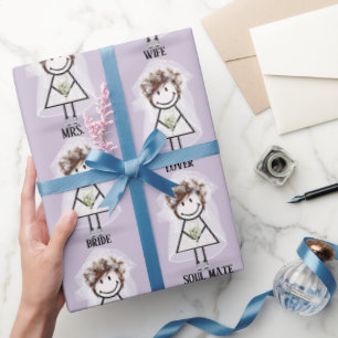 Papel De Regalo Novia Chica Palito En Zapatillas y Ramo