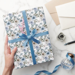 Papel De Regalo Novia floral azul polvoriento acuarela
