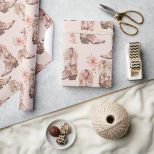 Papel De Regalo Novia marrón rosada en suroeste bota floral