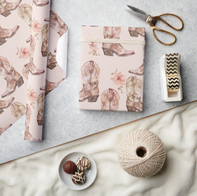 Papel De Regalo Novia marrón rosada en suroeste bota floral (Artesanía)