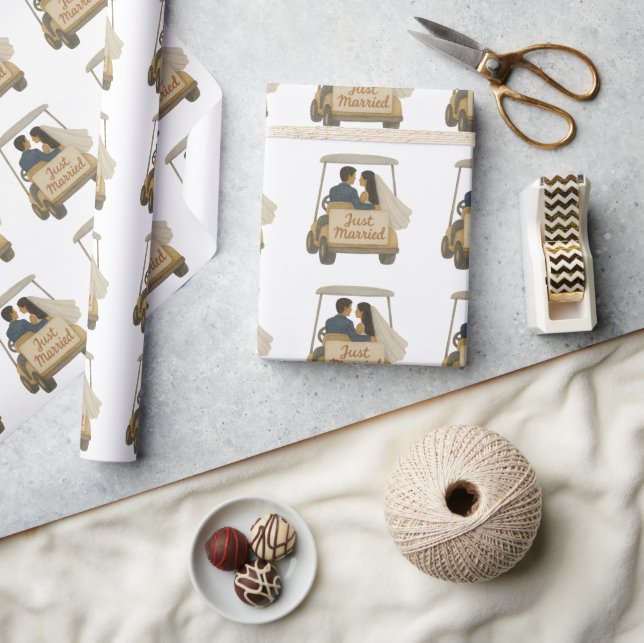 Papel De Regalo Novia "recién casada" y Groom en un carrito de gol (Artesanía)
