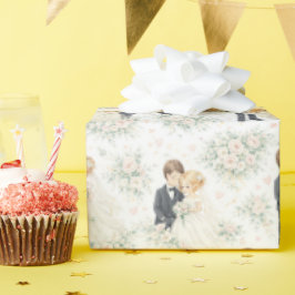 Papel De Regalo Novia Rubia Novio Acuarela Florales Boda