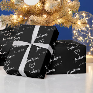 Papel De Regalo Novia simple y groom Nombres Boda Negro