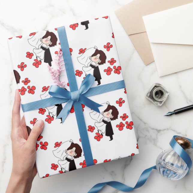 Papel De Regalo Novia y Groom con flores (Regalar)