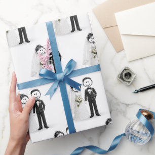 Papel De Regalo Novia y Novio Figura Palito de Boda