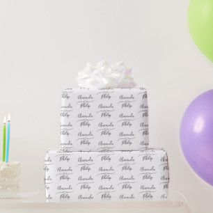 Papel De Regalo Novia y Novio Personalizados Blanco, Boda de Plata