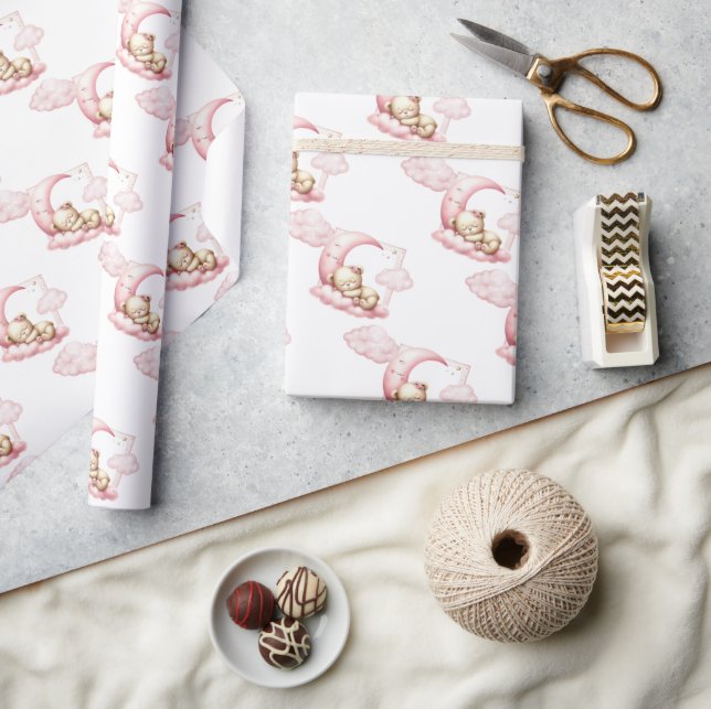 Papel De Regalo Nube de oso de peluche dormido nueve chicas rosado (Artesanía)