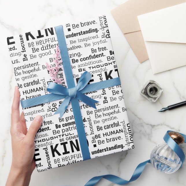 Papel De Regalo Nube de palabras Be Kind en blanco (Regalar)