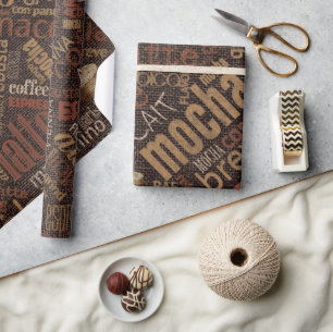 Papel De Regalo Nube de palabras de café sobre arpillera marrón ID