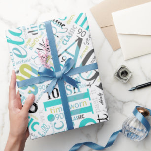 Papel De Regalo Nube de palabras de cumpleaños 90 Blue ID266