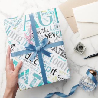 Papel De Regalo Nube de palabras de cumpleaños Setenta ID266 azul