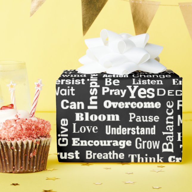 Papel De Regalo Nube de palabras positivas en negro (Fiesta de cumpleaños )