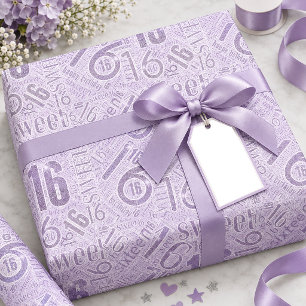 Papel De Regalo Nube de palabras Sparkle Sweet Sixteen Violeta ID1