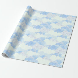 Papel De Regalo Nubes Abstractas De Textos Azules Y Blancos