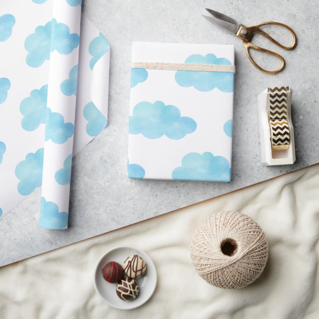 Papel De Regalo Nubes azules acuarela (Artesanía)