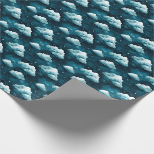 Papel De Regalo Nubes azules y estrellas en azul oscuro