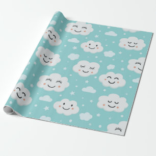 Papel De Regalo Nubes blancas de dibujos animados sonriendo sobre