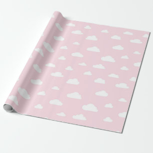 Papel De Regalo Nubes blancas del dibujo animado en modelo rosado