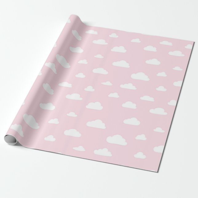 Papel De Regalo Nubes blancas del dibujo animado en modelo rosado (Desenrollado)