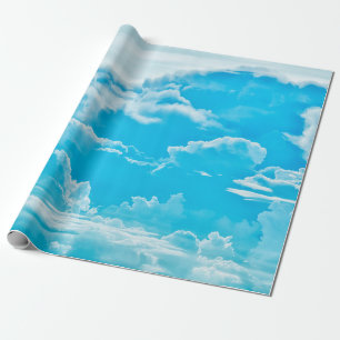 Papel De Regalo nubes blancas y fondo azul cielo brillante, panora