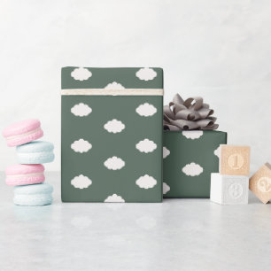 Papel De Regalo Nubes de Marfil sobre Verde Oscuro