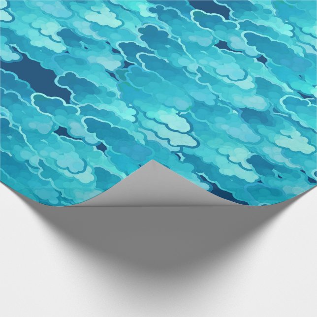 Papel De Regalo Nubes japonesas, cielo nocturno, turquesa e índigo (Esquina)