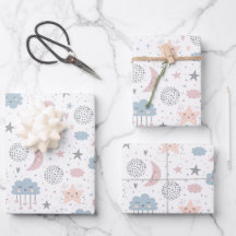 Papel de Regalo Nubes Luna Estrellas, Regalo Celes