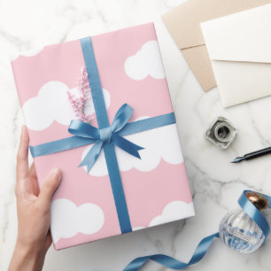 Papel De Regalo Nubes Pastel Arte Asético Blanco Y Rosa