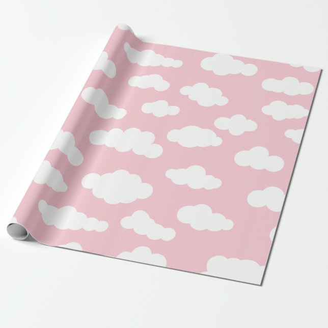 Papel De Regalo Nubes Pastel Arte Asético Blanco Y Rosa (Desenrollado)