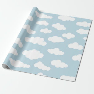 Papel De Regalo Nubes Pastel Bebé Asético Azul Y Blanco  