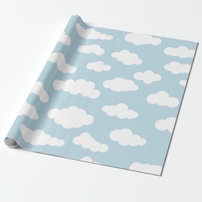 Papel De Regalo Nubes Pastel Bebé Estético Azul Y Blanco (Desenrollado)