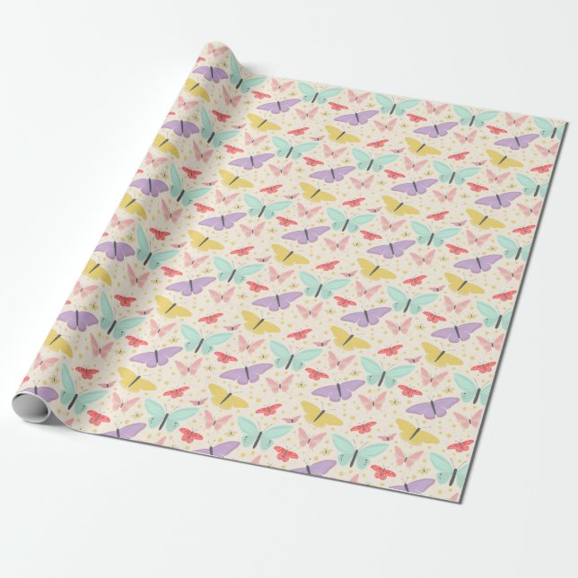 Papel De Regalo Nubes Pintadas de Mariposas (Desenrollado)