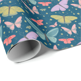 Papel De Regalo Nubes Pintadas de Mariposas Azul Oscuro