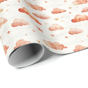 Papel De Regalo Nubes y estrellas naranja Ombre