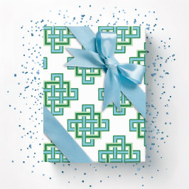Papel De Regalo Nudo cuadrado sin fin en verde y aqua