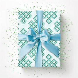 Papel De Regalo Nudo sin fin en celosía texturizado en verde y aqu