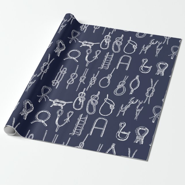 Papel De Regalo Nudos y azules marinos blancos náuticos de la (Desenrollado)