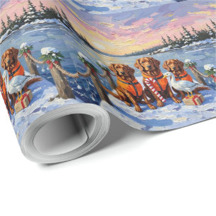 Papel De Regalo Nueva Escocia Pato Tolling Retriever Navidad Lago 