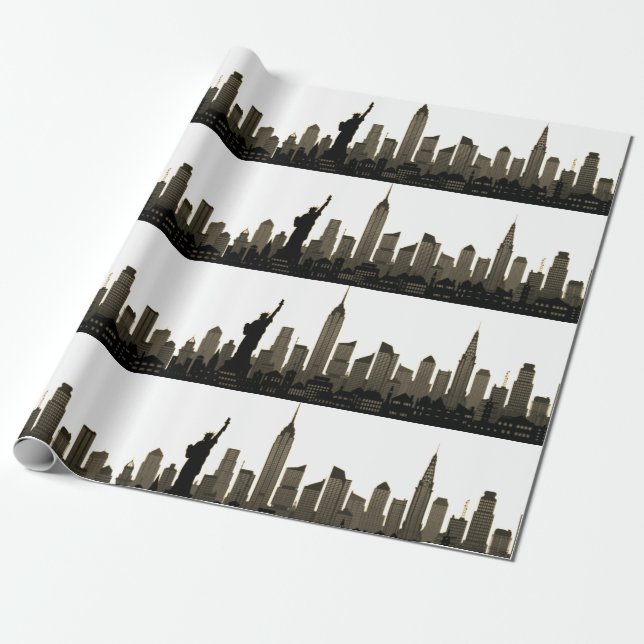 Papel De Regalo Nueva York Skyline Black Big Apple Ciudad moderna (Desenrollado)