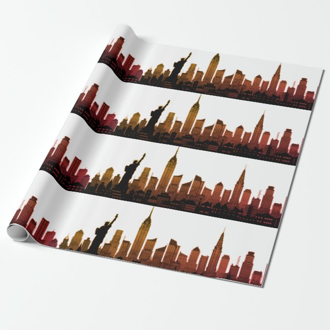 Papel De Regalo Nueva York Skyline Brown Gran Ciudad Moderna de Ap (Desenrollado)