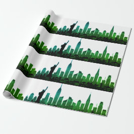 Papel De Regalo Nueva York Skyline Green Gran Apple Ciudad Moderna