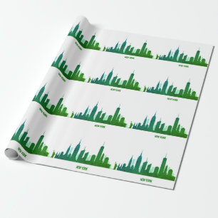 Papel De Regalo Nueva York Skyline Green Gran Apple Ciudad Moderna