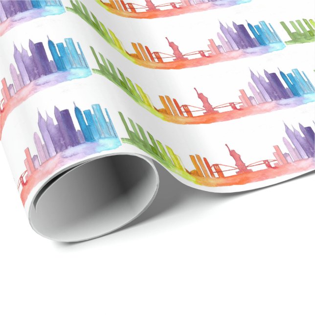 Papel De Regalo Nueva YORK Skyline Pattern acuarela (Esquina del rollo)